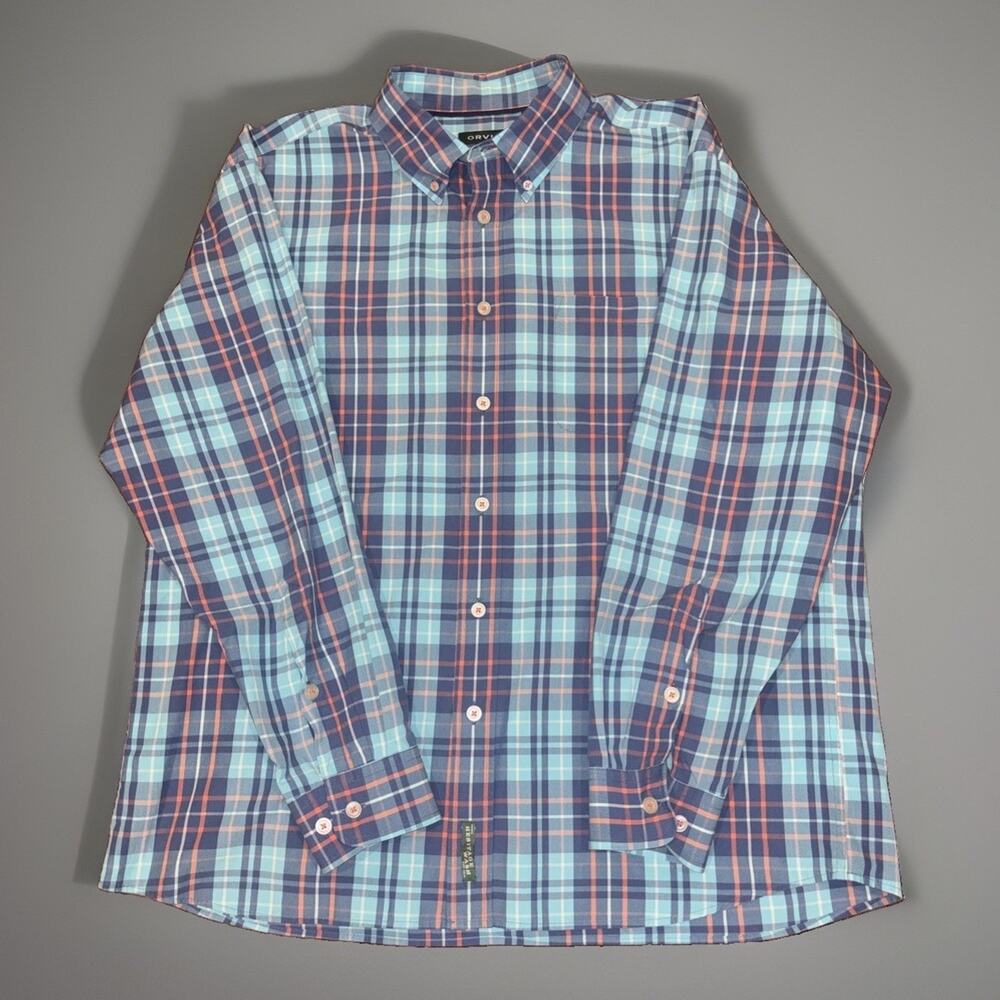 ORVIS MEN'S Button Down Wrinkle Free Active Fit Plaid Long Sleeve Shirt XL